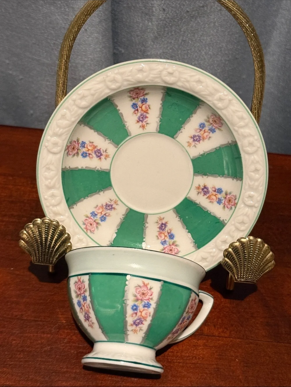 Stunning Rosenthal Maria Demitasse Cup & Saucer Alternating Green & Floral Panel
